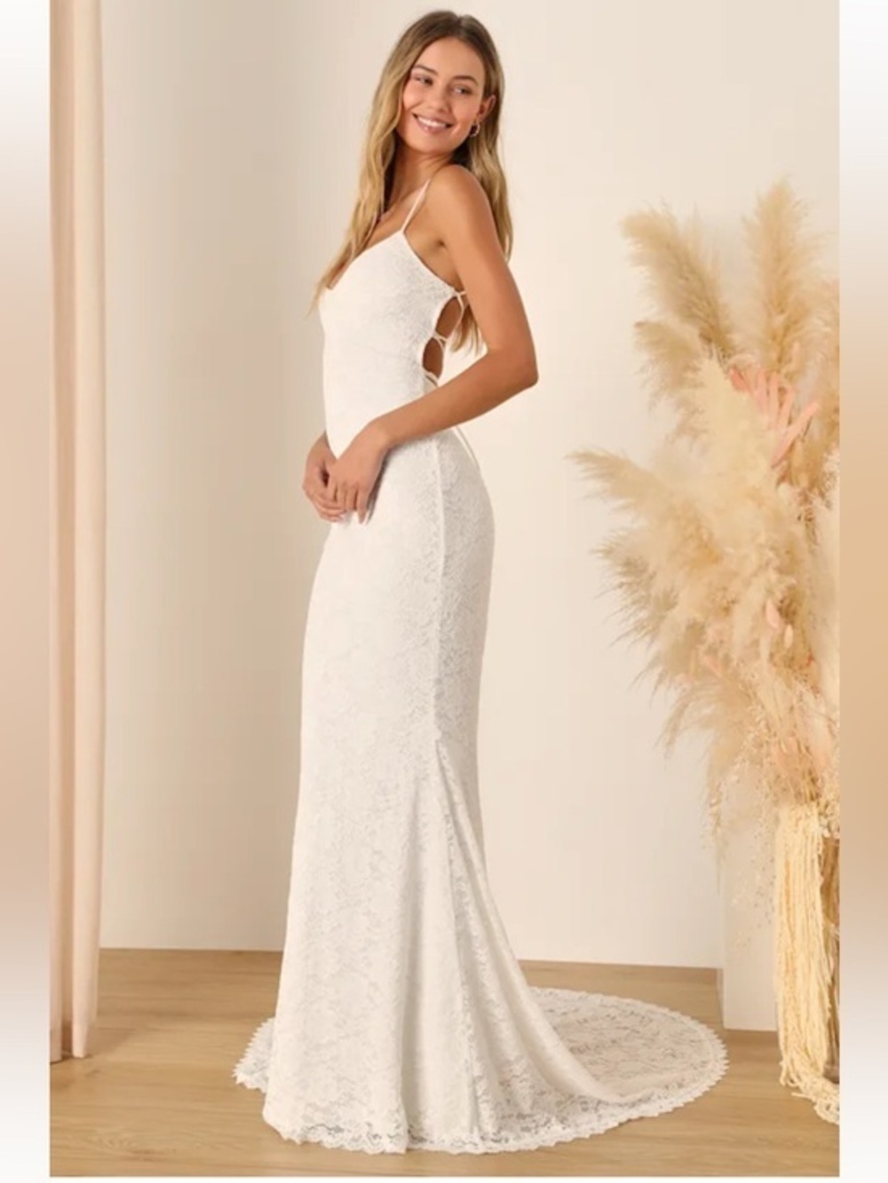 NWT Lulus Perfectly Beloved White Lace Sleeveless Lace-Up Maxi Dress